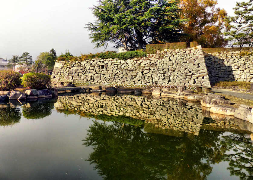 Remains of the inner moat and inner castle walls at Tanabe Castle.