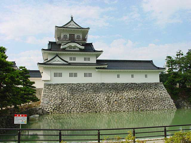 View of Toyama Castle moat and grounds.