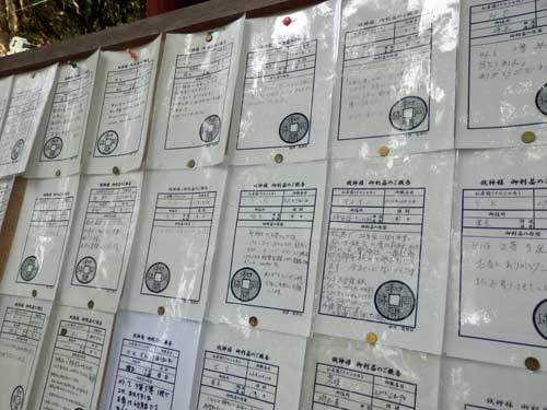 Paid prayers at the Wado Hijiri Shrine can lead to luck in gambling as these notes attest.