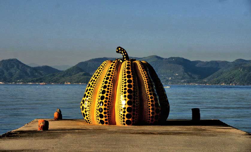 Yayoi Kusama Pumpkin on Naoshima Island.