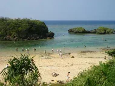 Swimmers on a beach on Iriomote Island