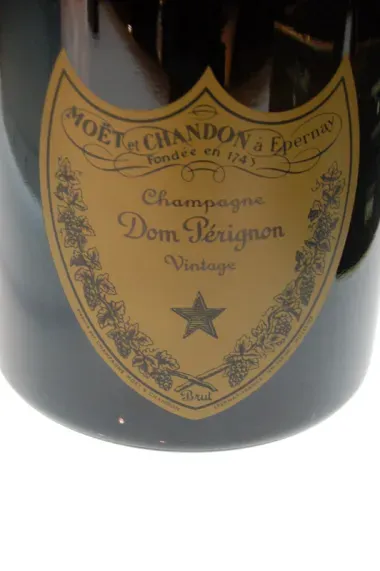 Labe on a vintage bottle of Dom Perignon Champagne