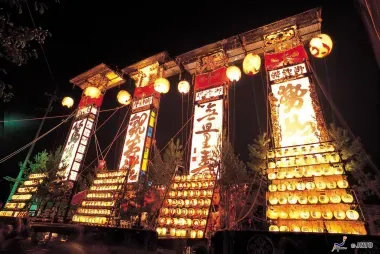 Kiriko lanterns, illuminated at night