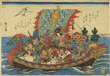 L'estampiste Hiroshige représente les 7 dieux sur son oeuvre ''Takarabune''