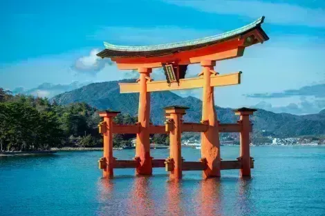 This famous vermilion "torii" gate is located at the entrance to Miyajima Island off the coast of Hiroshima