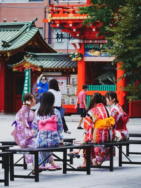 Young girls wearing Yukata at Kanda Myoujin shrine, Tokyo