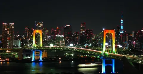 Vue sur le Rainbow Bridge depuis Odaiba