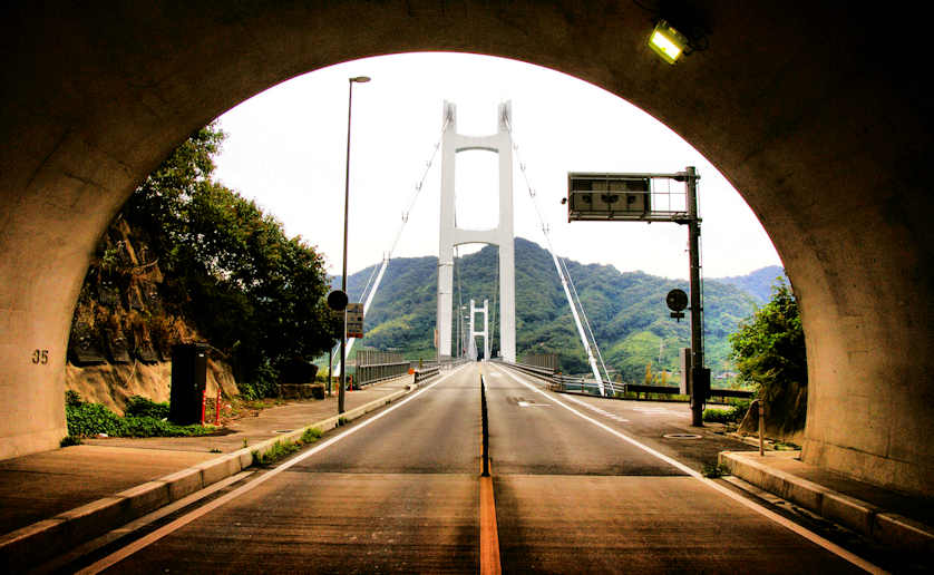 The Oura Tunnel leading to the Toyoshima Bridge on the Tobishima Kaido cycle route.