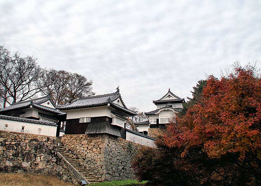 A view of the walls and castle buildings, Okayama, Japan.