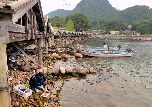 Boathouses at Tsuma, Dogo, Oki Islands.