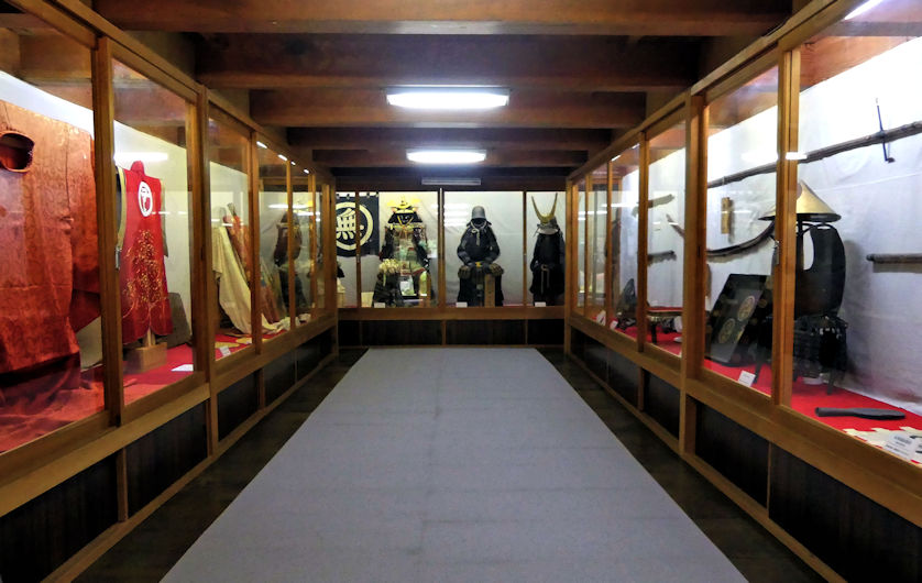 Display of samurai armor and weapons at Shiryokan, the izushi History Museum.