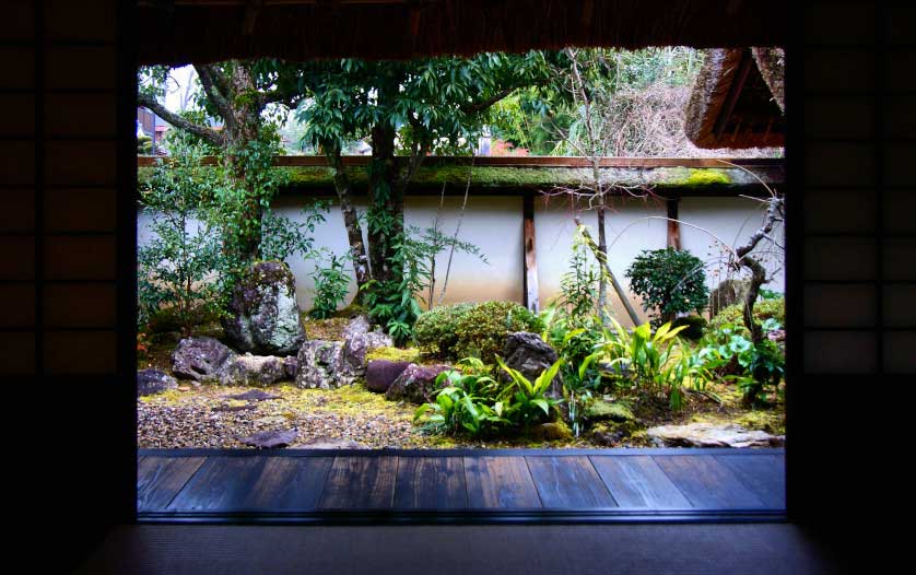 Small garden viewed from inside the Anma Samurai Residence in Sasayama Castle Town.