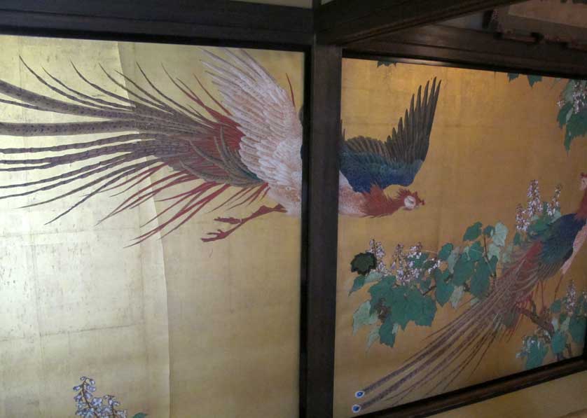 A painted sliding door or fusuma-e at Sumiya, Kyoto