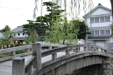 Bridge over to white building in Kurashiki