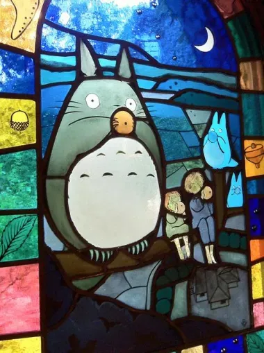 Totoro stained glass windows at the Ghibli Museum