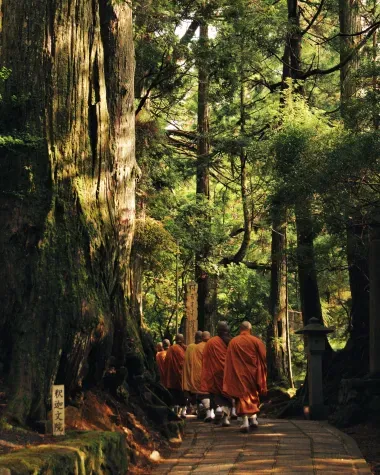 Monjes en los bosques de Kōyasan