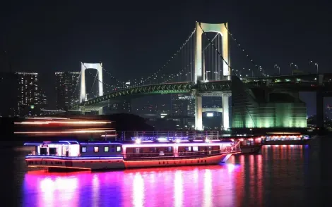 The night lights of Rainbow Bridge in Tokyo.