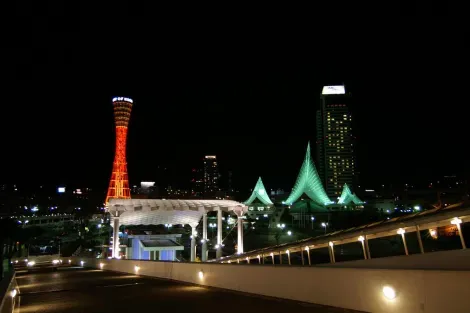The lights of Kobe Meriken Park.