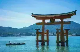This famous "torii" gate is located at the entrance to Miyajima Island off the coast of Hiroshima.