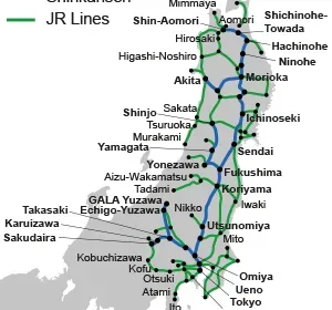 Tohoku area railway network map